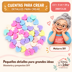 DB013-24 Cuentas de corazón plano – Multicolor – 2,5 × 3 cm – 20 g