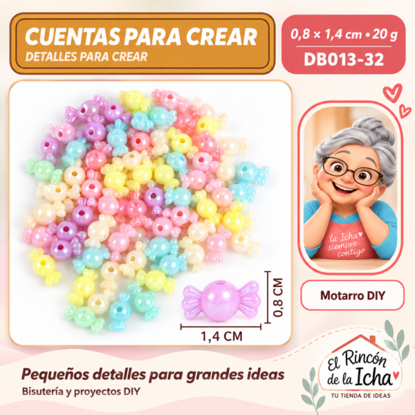 Cuentas irisadas – Caramelos redondos – 0,8 × 1,4 cm – 20 g