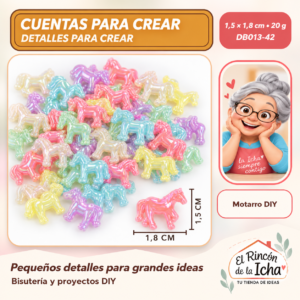 DB013-42 Cuentas irisadas – Caballos – 1,5 × 1,8 cm – 20 g