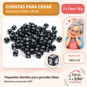 DB013-60 Cuentas cúbicas negras con números blancos – 7 × 7 mm – 18 g