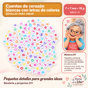 DB013-79 Cuentas de corazón blancas con letras de colores – 7 × 7 mm – 18 g
