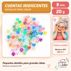 DB014-1 Cuentas redondas iridiscentes – Colores surtidos – 8 mm – 20 g
