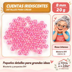 DB014-18 Cuentas redondas iridiscentes – Rosa intenso – 8 mm – 20 g