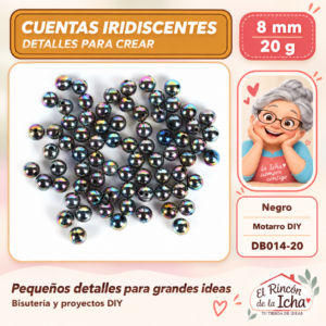 DB014-20 Cuentas redondas iridiscentes – Negro – 8 mm – 20 g