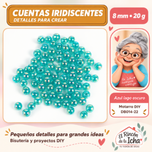 DB014-22 Cuentas redondas iridiscentes – Azul lago oscuro – 8 mm – 20 g