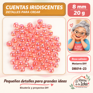 DB014-23 Cuentas redondas iridiscentes – Rosa salmón – 8 mm – 20 g