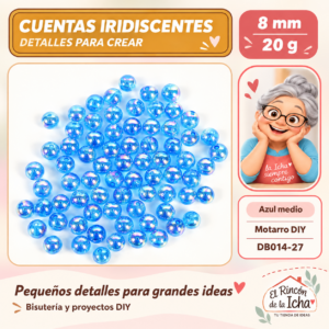 DB014-27 Cuentas redondas iridiscentes – Azul medio – 8 mm – 20 g