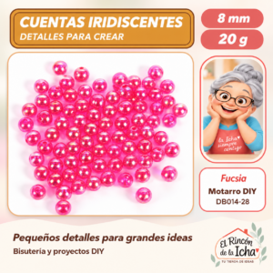 DB014-28 Cuentas redondas iridiscentes – Fucsia – 8 mm – 20 g