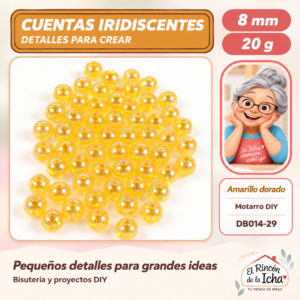 DB014-29 Cuentas redondas iridiscentes – Amarillo dorado – 8 mm – 20 g