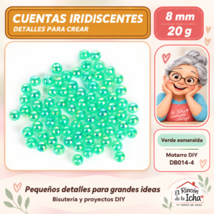 DB014-4 Cuentas redondas iridiscentes – Verde esmeralda – 8 mm – 20 g