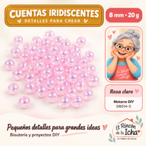DB014-5 Cuentas redondas iridiscentes – Rosa claro – 8 mm – 20 g
