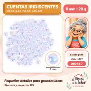 DB014-7 Cuentas redondas iridiscentes – Blanco puro – 8 mm – 20 g