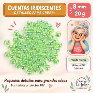 DB014-8 Cuentas redondas iridiscentes – Verde hierba – 8 mm – 20 g