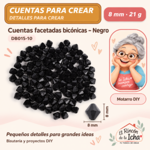 DB015-10 Cuentas facetadas bicónicas – Negro – 8 mm – 21 g
