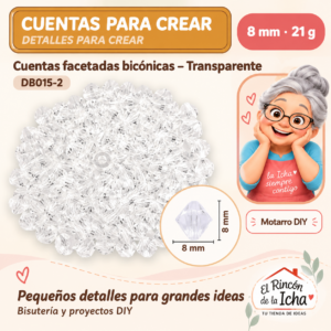 DB015-2 Cuentas facetadas bicónicas – Transparente – 8 mm – 21 g
