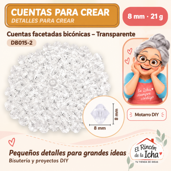 Cuentas facetadas bicónicas – Transparente – 8 mm – 21 g