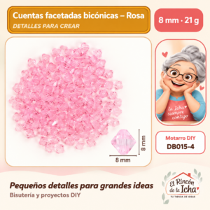 DB015-4 Cuentas facetadas bicónicas – Rosa – 8 mm – 21 g