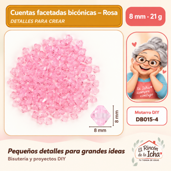 Cuentas facetadas bicónicas – Rosa – 8 mm – 21 g