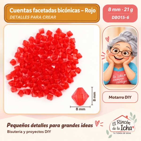 Cuentas facetadas bicónicas – Rojo – 8 mm – 21 g
