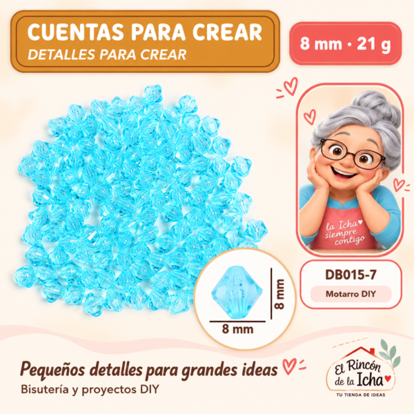 Cuentas facetadas bicónicas – Celeste – 8 mm – 21 g