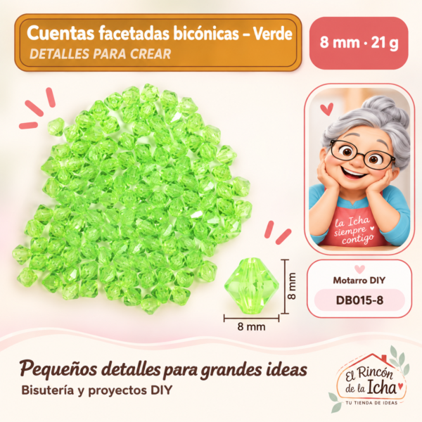 Cuentas facetadas bicónicas – Verde – 8 mm – 21 g