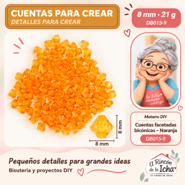 Cuentas facetadas bicónicas – Naranja – 8 mm – 21 g