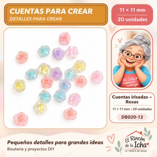 Cuentas irisadas – Rosas – 11 × 11 mm – 20 unidades