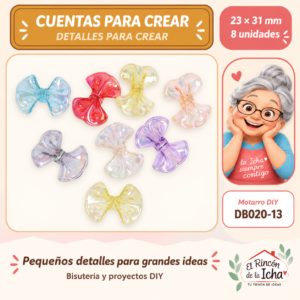 DB020-13 Cuentas transparentes irisadas – Corbatines – 23 × 31 mm – 8 unidades