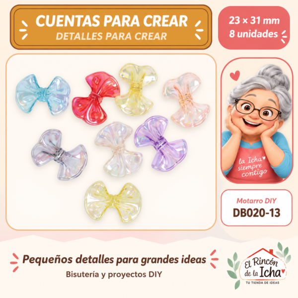 Cuentas transparentes irisadas – Corbatines – 23 × 31 mm – 8 unidades