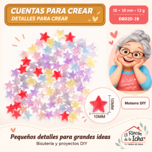 DB020-18 Cuentas transparentes irisadas – Estrellas – 10 × 10 mm – 13 g