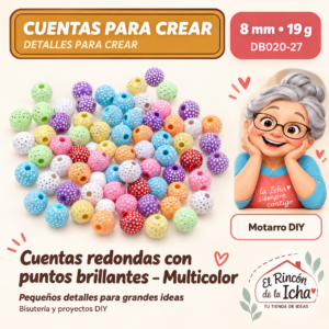 DB020-27 Cuentas redondas con puntos brillantes – Multicolor – 8 mm – 19 g