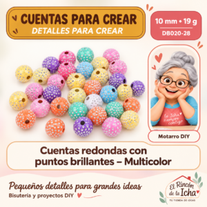 DB020-28 Cuentas redondas con puntos brillantes – Multicolor – 10 mm – 19 g
