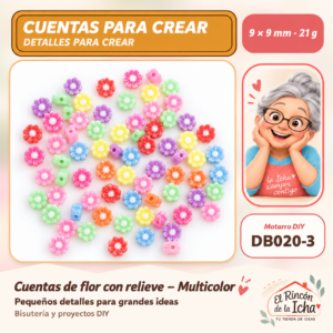 DB020-3 Cuentas de flor con relieve – Multicolor – 9 × 9 mm – 21 g