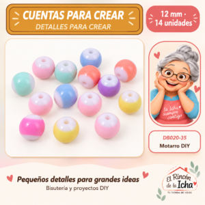 DB020-35 Cuentas redondas bicolor con franja – Multicolor – 12 mm – 14 unidades