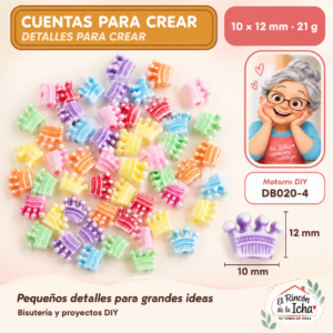 DB020-4 Cuentas de corona con relieve – Multicolor – 10 × 12 mm – 21 g