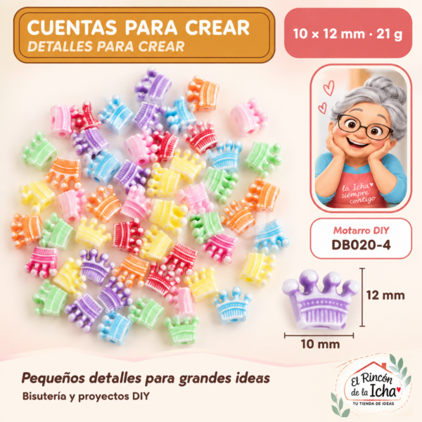 Cuentas de corona con relieve – Multicolor – 10 × 12 mm – 21 g