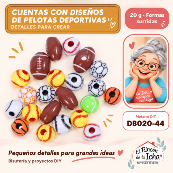 DB020-44 Cuentas con diseños de pelotas deportivas – 20 g
