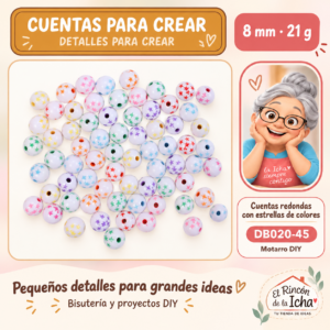 DB020-45 Cuentas redondas con estrellas de colores – 8 mm – 21 g