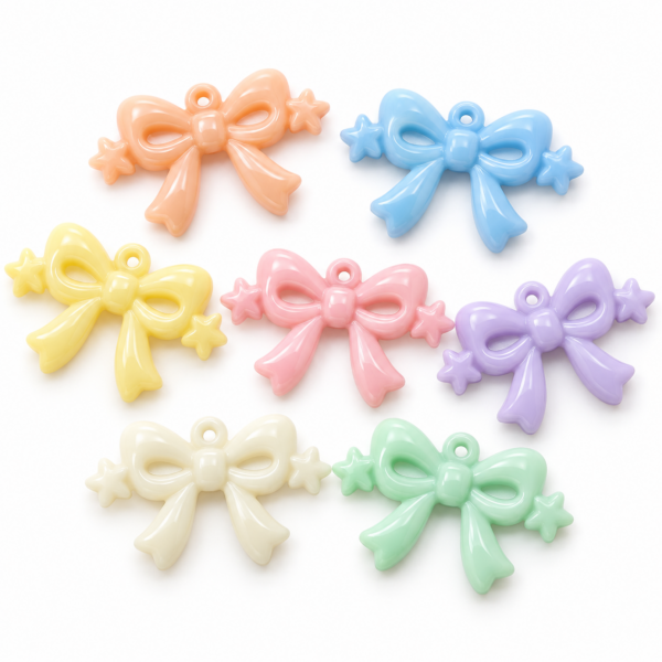 Cuentas acrílicas macarrón – Moño de estrellas dobles – 25 × 34 mm – 7 unidades