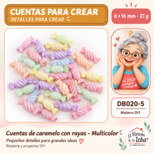 DB020-5 Cuentas de caramelo con rayas – Multicolor – 6 × 16 mm – 21 g