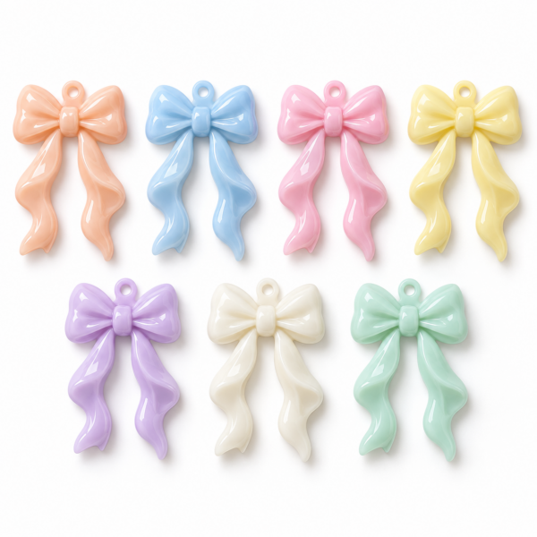 Cuentas acrílicas macarrón – Moño con cintas – 21 × 31 mm – 5 unidades