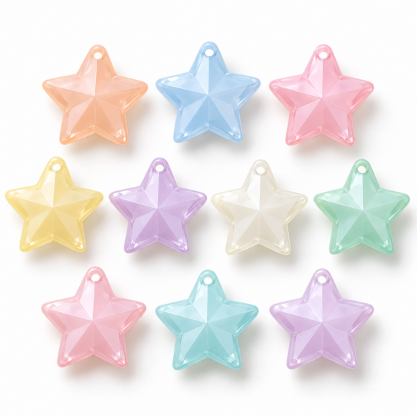 Cuentas acrílicas macarrón – Estrella facetada – 18 × 18 mm – 10 unidades