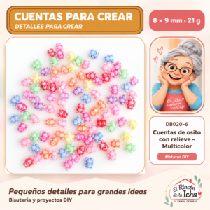 DB020-6 Cuentas de osito con relieve – Multicolor – 8 × 9 mm – 21 g
