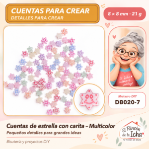 DB020-7 Cuentas de estrella con carita – Multicolor – 8 × 8 mm – 21 g