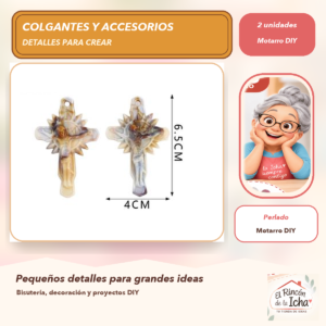 DB037-12 Set de 2 Colgantes Cruz Floral Acrílico tipo concha Perlado