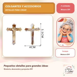 DB037-13 Set de 2 Colgantes Cruz Dorada Acrílico tipo concha Perlado