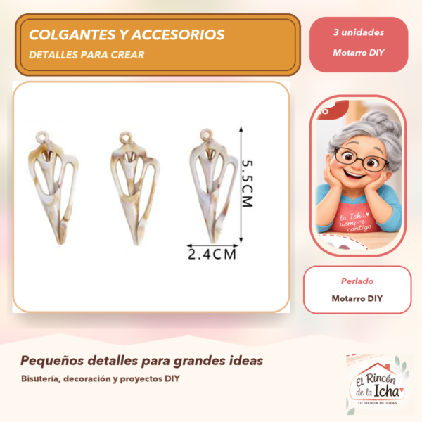 Set de 3 Colgantes Gota Calada Acrílico tipo concha Perlado