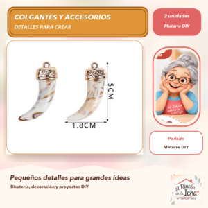 DB037-15 Set de 2 Colgantes Cuerno Acrílico tipo concha Perlado