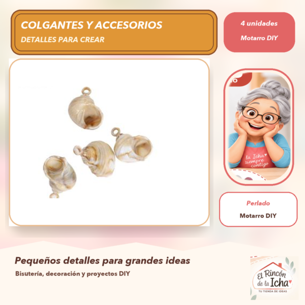 Set de 4 Colgantes Caracol Acrílico tipo concha Perlado