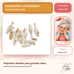 DB037-6 Set de 10 Colgantes Gota Larga Acrílico tipo concha Perlado